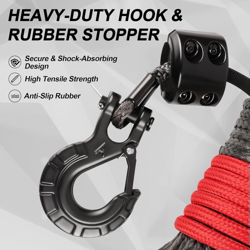 Bonison Synthetic Winch Rope Kit - 1/4'' x 50' with 10,000 lbs Breaking Strength, Included Lightweight Winch Rope Winch Stopper and Winch Hook, Easy Installation, Replacement for ATV UTV Boat Truck Winches - Image 5